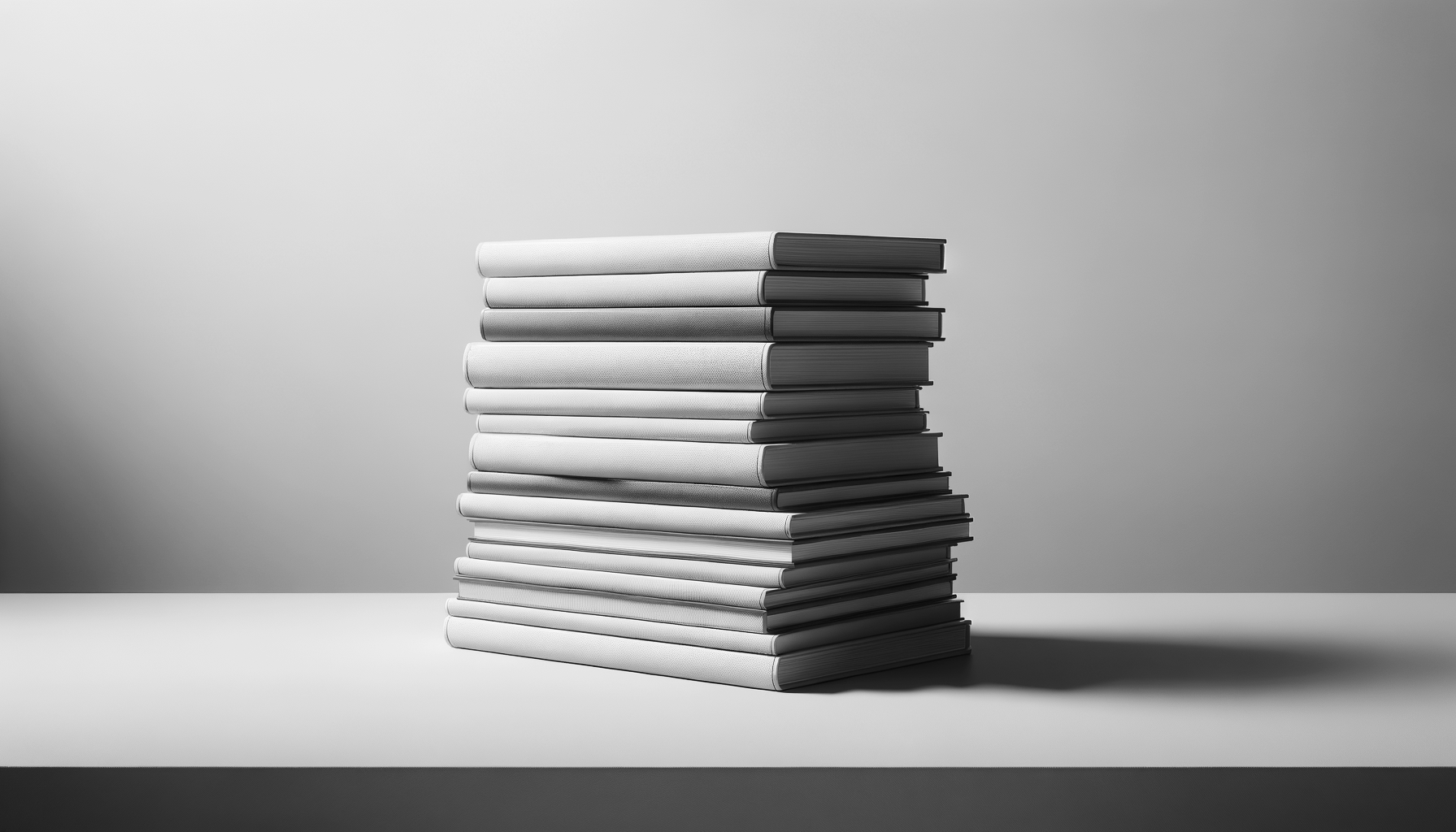 Stack of books on a white table against a plain gradient background